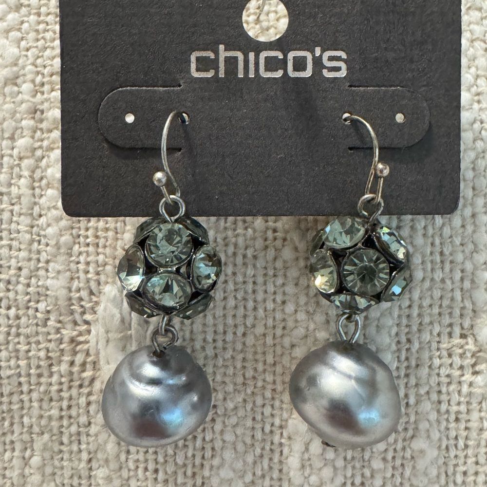 0250-Chico's Silver and Gray Crystal Earrings